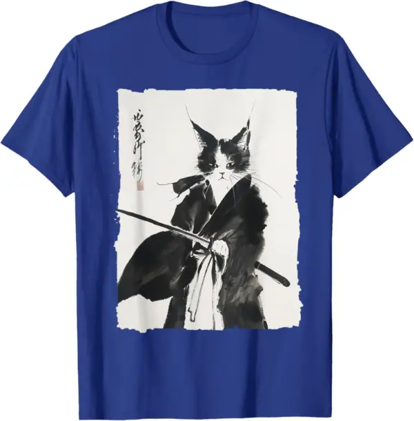 Vintage Samurai Cat Graphic T-Shirt for Women - Image 9