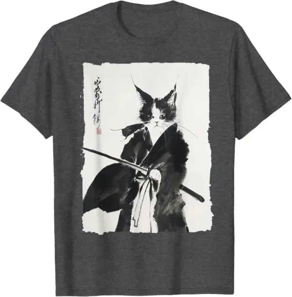 Vintage Samurai Cat Graphic T-Shirt for Women - Image 3