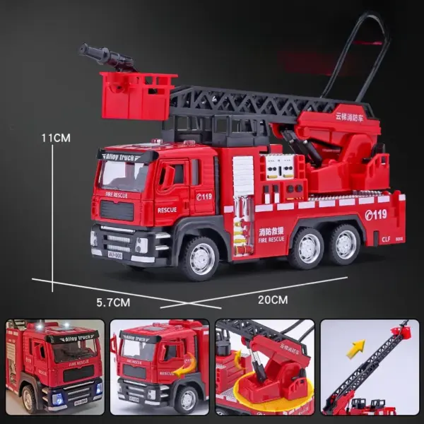 1/32 Diecast Ladder Water Fire Truck Model - Image 7