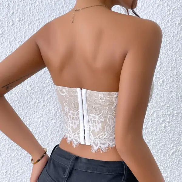 Lace Floral Strapless Crop Top for Women - Image 2