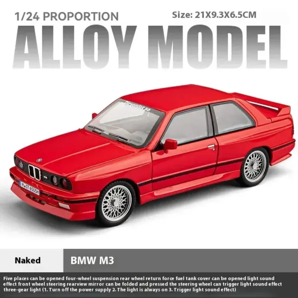 1:24 BMW M3 E30 Metal Diecast Car Model - Image 22
