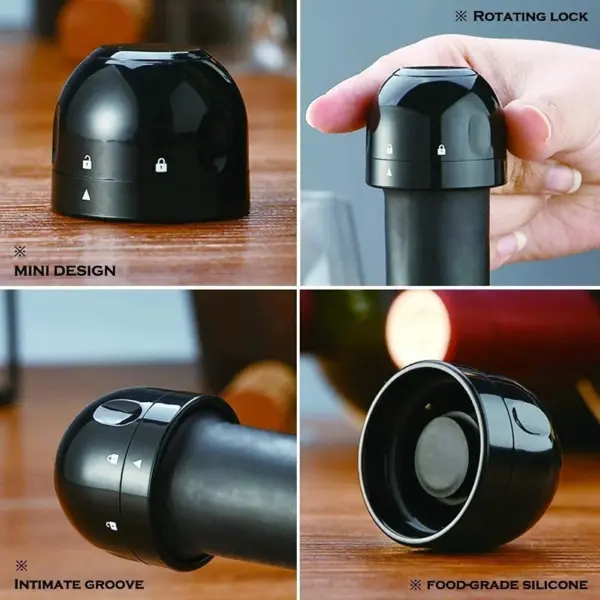 Vacuum Silicone Champagne Bottle Stopper Black - Image 5