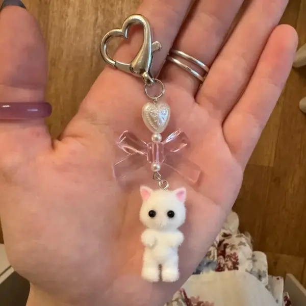 Cute Kitty Cat Heart Bow Keychain - Image 6