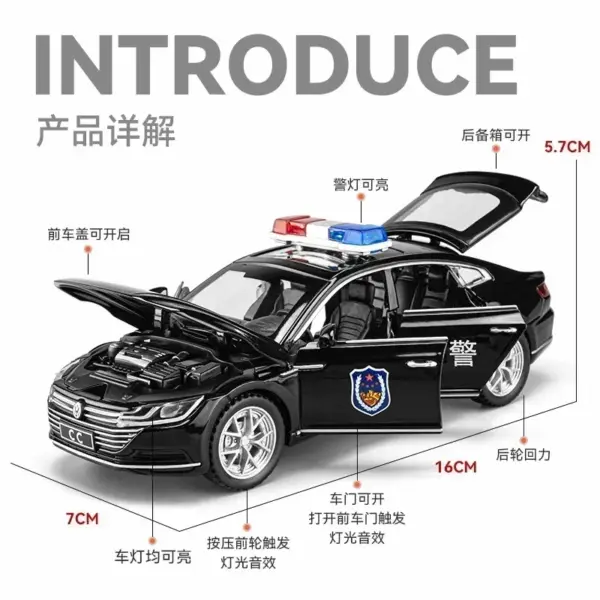 1:32 Volkswagen CC Police Diecast Model Car - Image 4