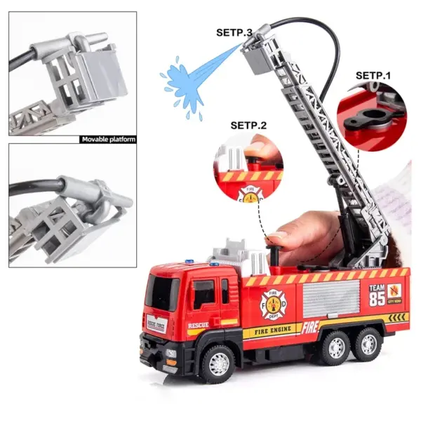 Diecast Metal Fire Truck Water-Spraying Toy - Image 6