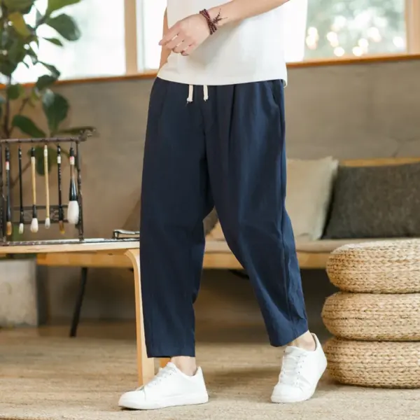 Men's Casual Cotton Linen Drawstring Trousers - Image 2