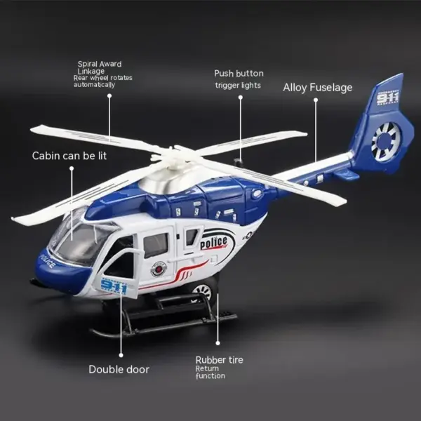 1:64 Scale Alloy Police Helicopter Model - Image 3