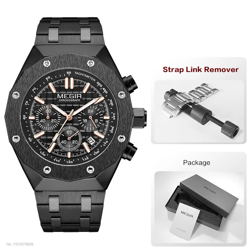 MEGIR MS2213GRE-BK-1N0 Men's Quartz Watch 8 MEGIR MS2213GRE-BK-1N0 Men's Quartz Watch - Image 8