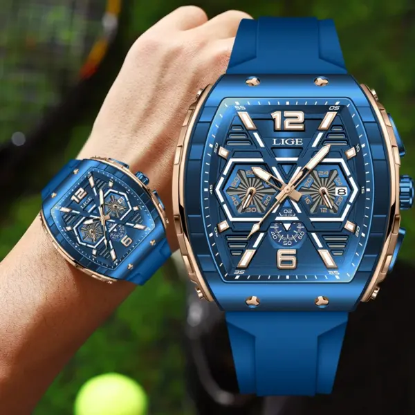 LIGE Men's Luxury Square Silicone Watch - Image 6
