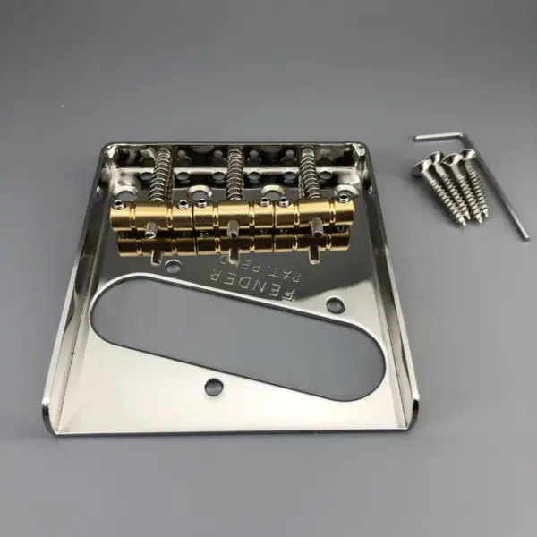 Nickel Vintage Guitar Bridge with Brass Saddles - Image 3