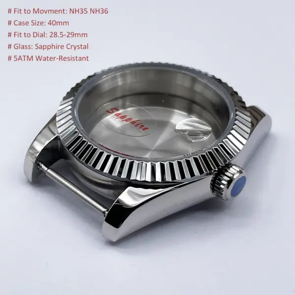 40mm Stainless Steel Fluted Watch Case NH35 NH36 - Image 2