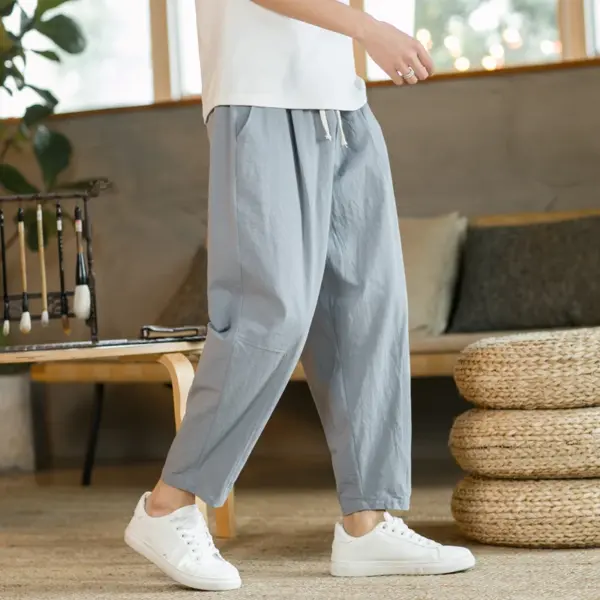Men's Casual Cotton Linen Drawstring Trousers - Image 4