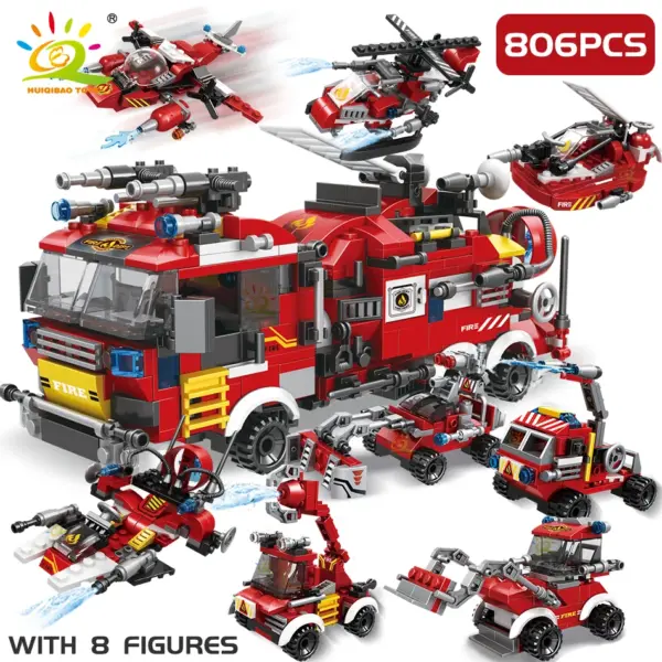 HUIQIBAO 806pcs Fire Truck Building Blocks Set - Image 7
