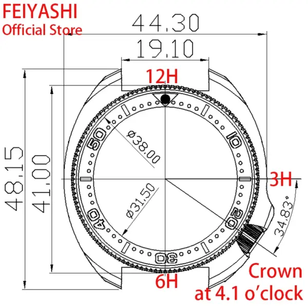 44mm Men's Watch Case for Seiko NH35 - Image 2