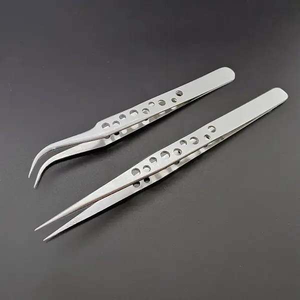 Precision Stainless Steel Curved Straight Tweezers - Image 2