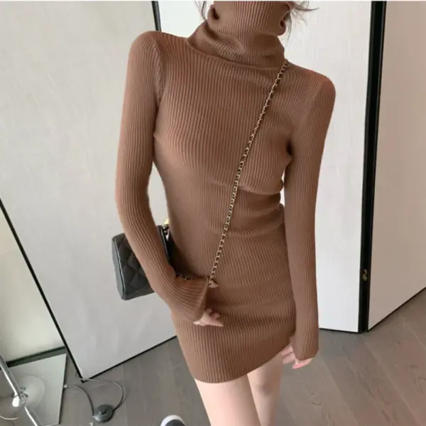 Women’s Autumn Winter Turtleneck Mini Dress - Image 5