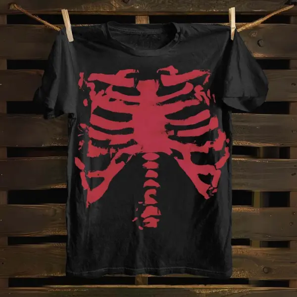 Punk Skeleton Graphic Cotton T-shirt for Men