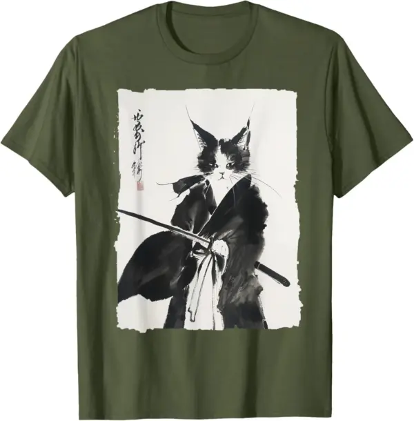 Vintage Samurai Cat Graphic T-Shirt for Women - Image 12