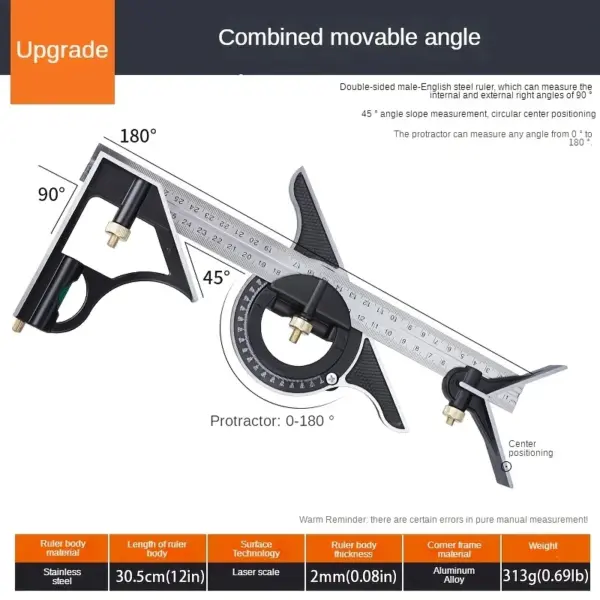 Adjustable Right Angle Ruler with Bubble Level - Image 8