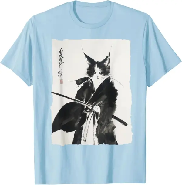 Vintage Samurai Cat Graphic T-Shirt for Women - Image 2