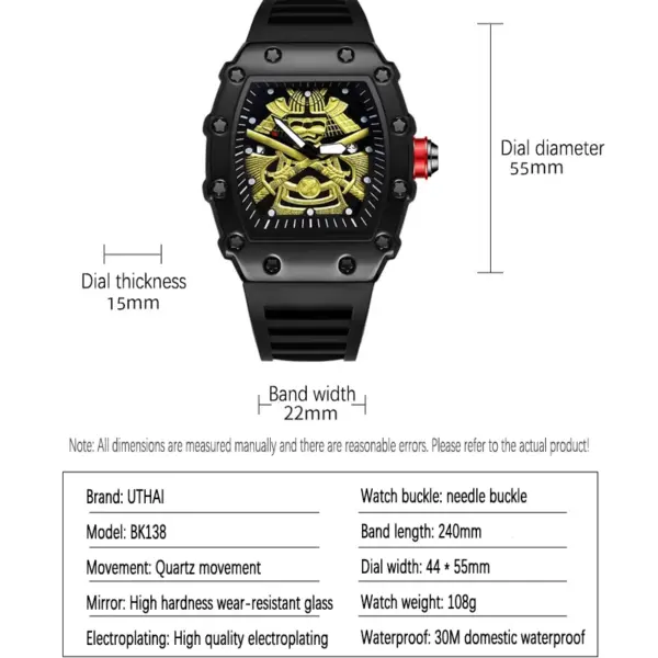 UTHAI BK138 Men's Waterproof Quartz Watch - Image 4