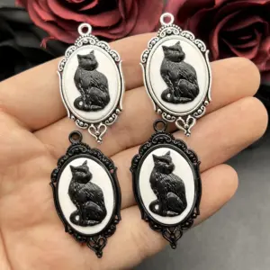 4pcs Gothic Black Cat Cameo Charms