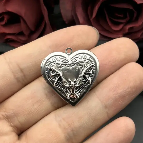 2pcs Bat Heart Locket Charms for Jewelry Making - Image 2
