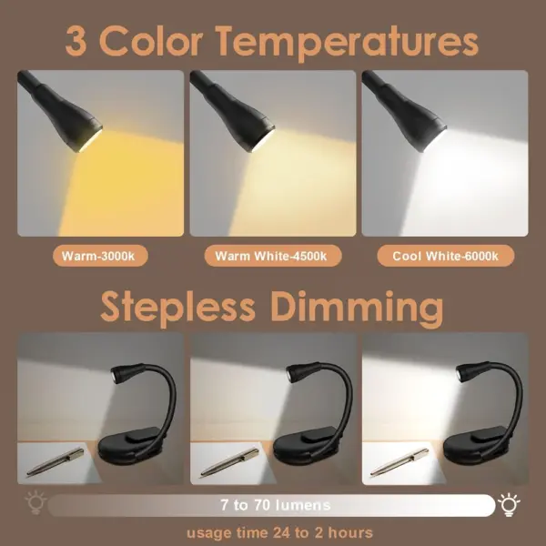 USB Rechargeable 3 Color Book Light Lamp - Image 5