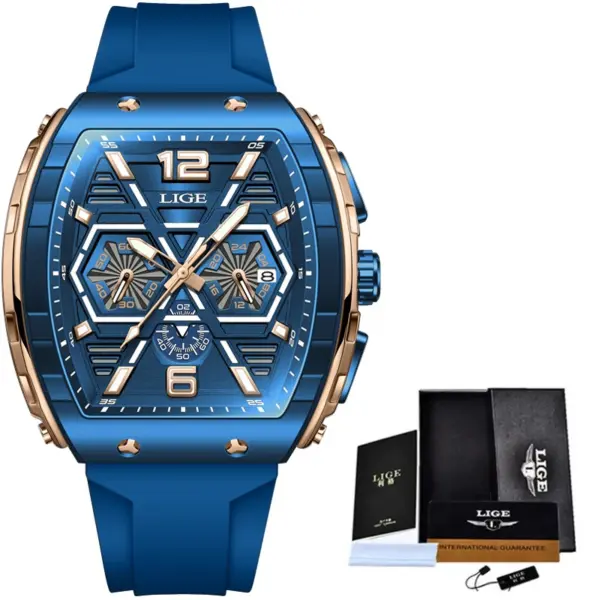 LIGE Men's Luxury Square Silicone Watch - Image 11