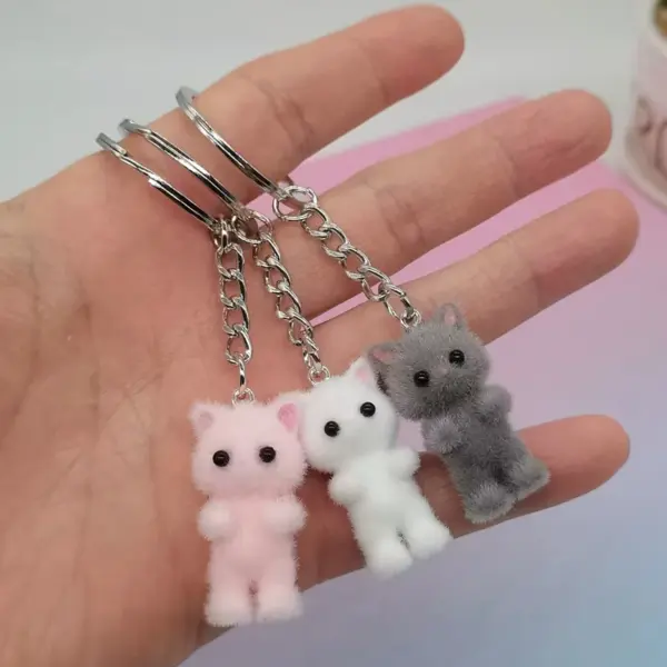 Kawaii Fuzzy Cat Heart Bow Keychain - Image 9