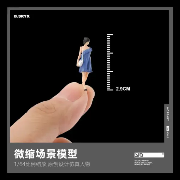 1:64 Scale Resin Girl Figure in Blue Dress - Image 3