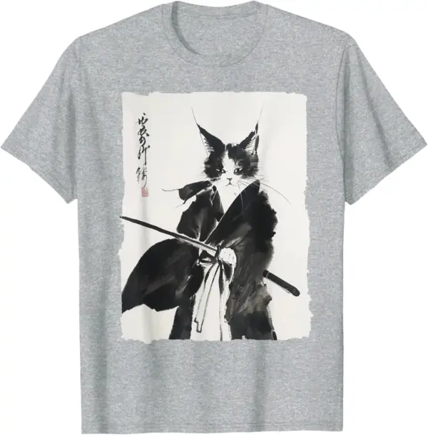 Vintage Samurai Cat Graphic T-Shirt for Women - Image 4