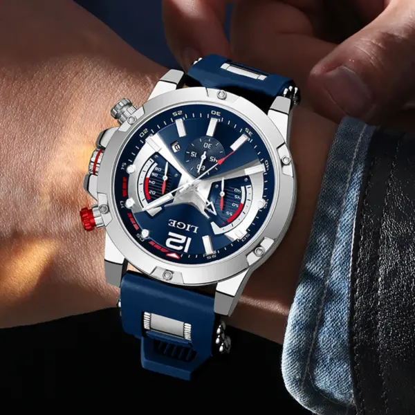 LIGE Men's Waterproof Chronograph Silicone Watch - Image 5