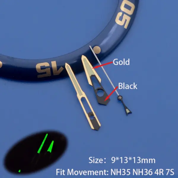 Modified Green Luminous Watch Hands for NH35A - Image 2