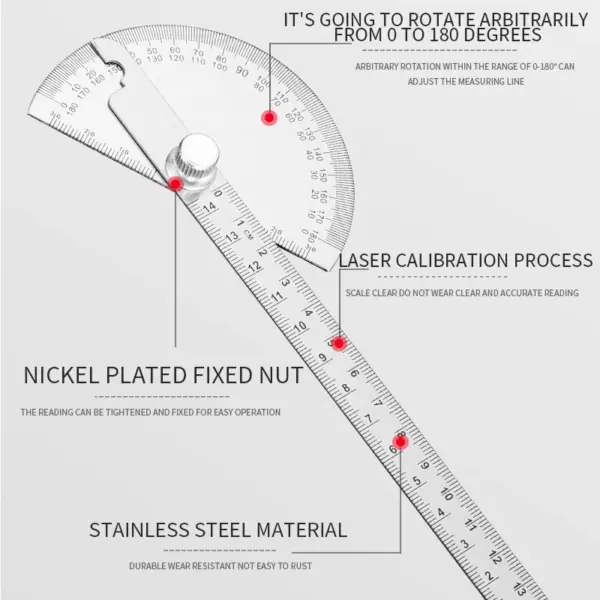 Stainless Steel Round Head Protractor Gauge - Image 6