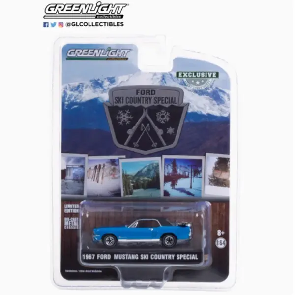 1:64 Scale Blue 1967 Ford Mustang Diecast Model - Image 2