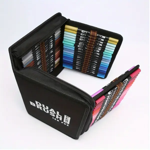 120 Color Dual Brush Tip Marker Set - Image 2