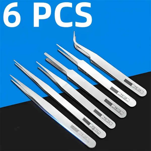 6pcs Stainless Steel Precision Tweezer Set - Image 7