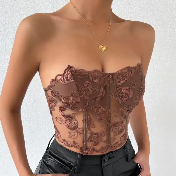 Floral Lace Strapless Crop Top for Women - Image 5