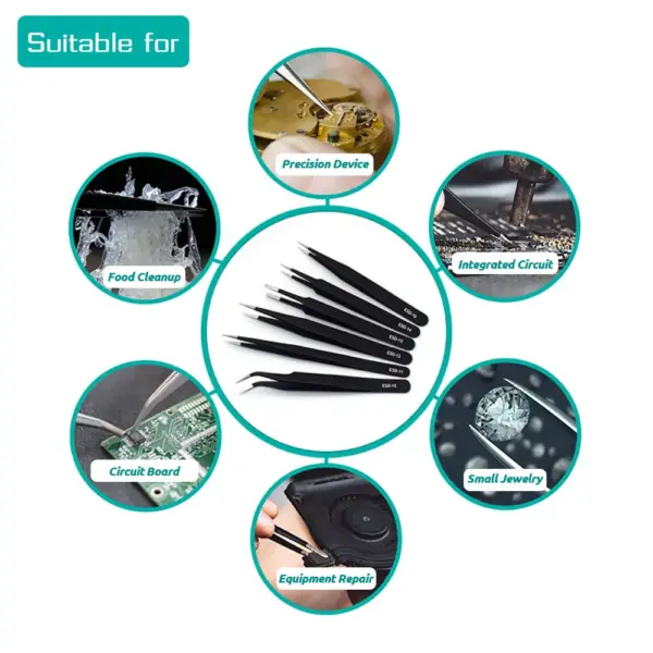 Stainless Steel Anti-Static Nail Art Tweezers - Image 3