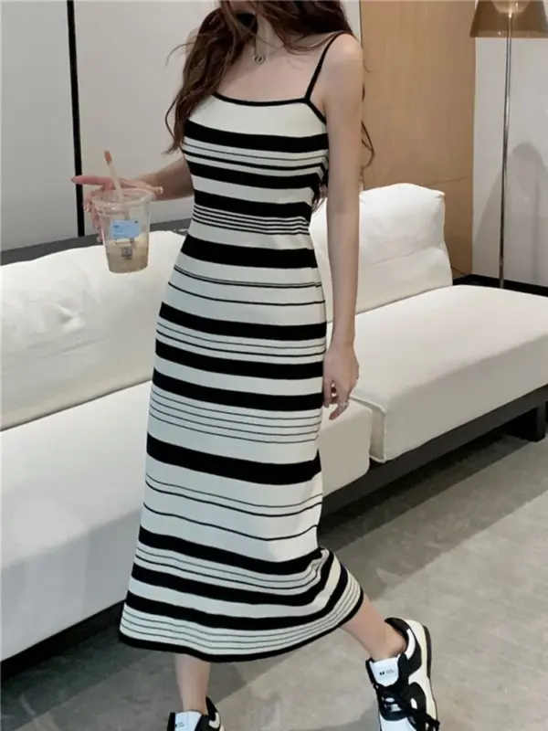 Women's Striped Sleeveless Midi Dress - Image 5