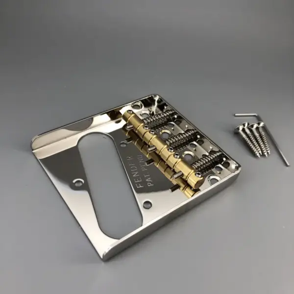 Nickel Vintage Guitar Bridge with Brass Saddles - Image 2