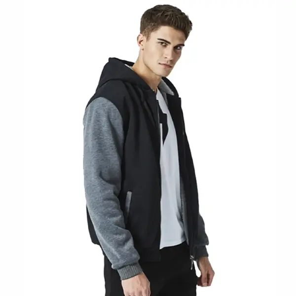 Men's Black Hooded Jacket Casual Sportswear - Image 3