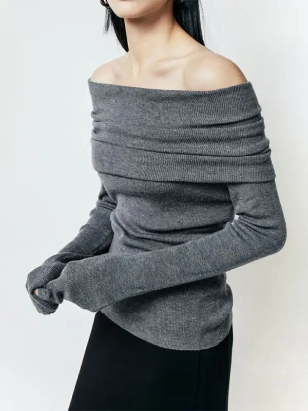 Off Shoulder Knitted Slim Sweater for Women - Image 6