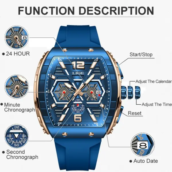 LIGE Men's Luxury Square Silicone Watch - Image 3