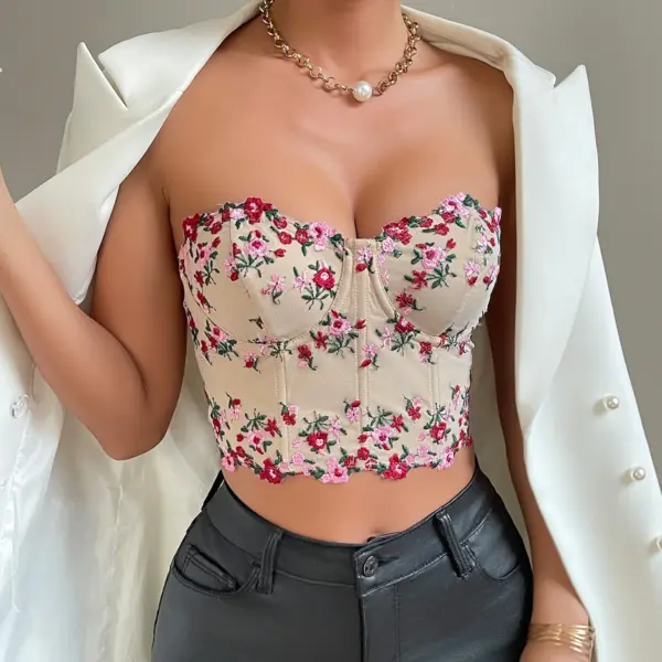 Y2K Floral Lace Crop Top for Women - Image 4