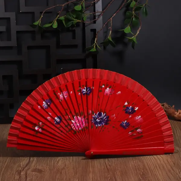 Wooden Folding Fan with Floral Design - Image 14