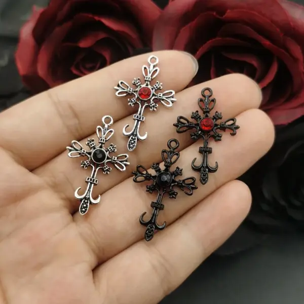 5pcs Black Gothic Cross Charms for Jewelry - Image 2