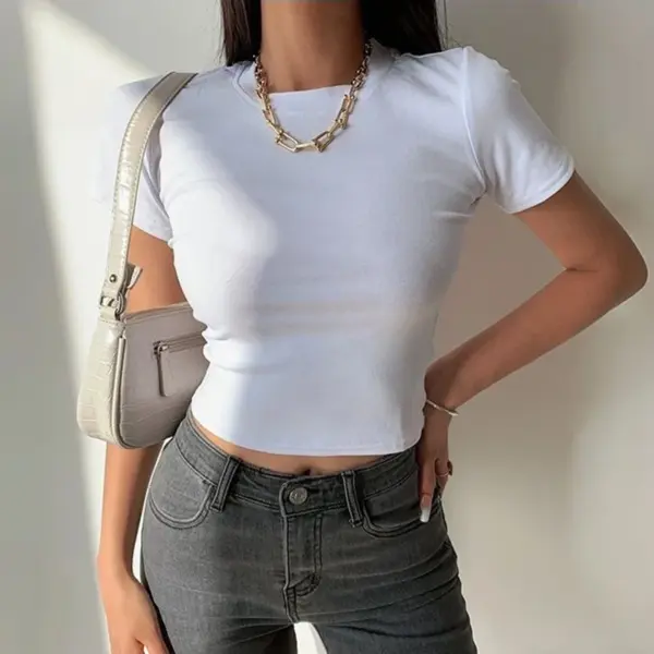 Casual Women's Short Sleeve Crop Top - Image 5