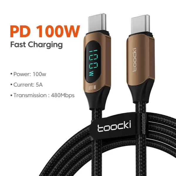 Toocki 100W Type-C Charging Cable 1m with LED - Image 10